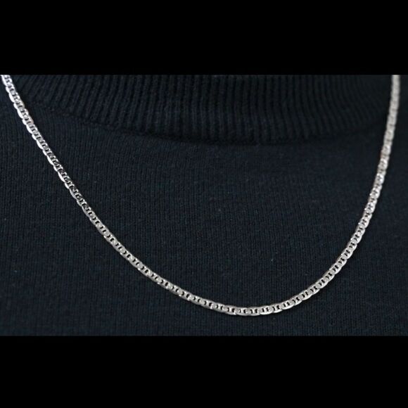 3mm Solid Sterling Silver Flat Anchor Chain Necklace Diamond Cut Mariner Link - Picture 7 of 8